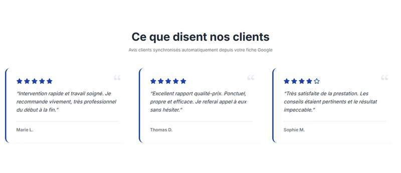 Site en ligne avec avis Google et témoignages